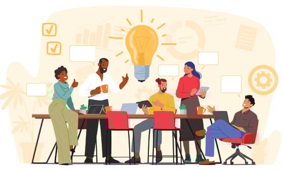 Illustration of people around a table in a conference room