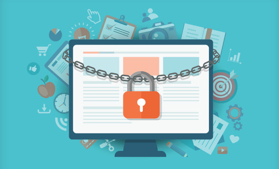 Illustration of a computer monitor with a padlock